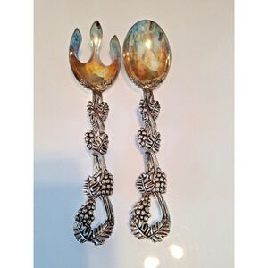 Vintage Godinger Silver Art Co. Graped Design Serving Spoon and Fork Set